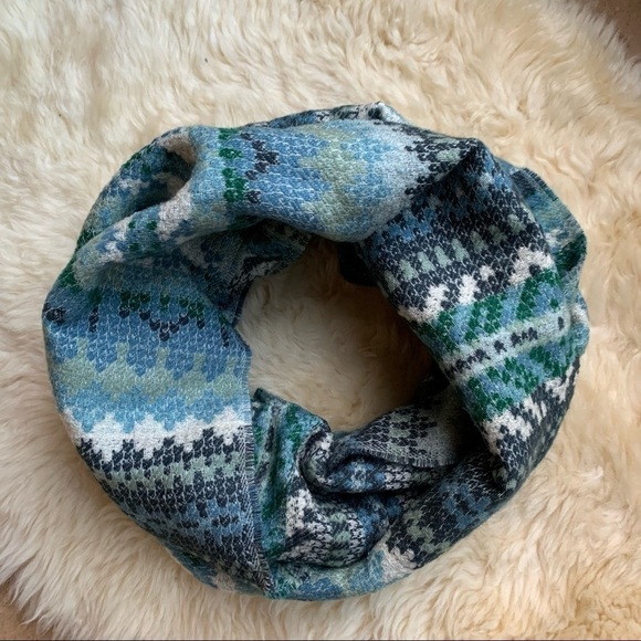 J. Jill Faire Isle Watercolor Quartz Multi Teal Blue Green Wool Infinity Scarf - Picture 1 of 9